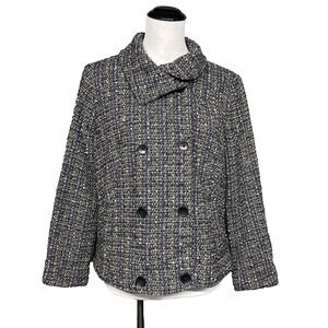 Gap Women L Cropped Mottled Tweed Peacoat Jacket Gray Purple Yellow Dbl Breasted